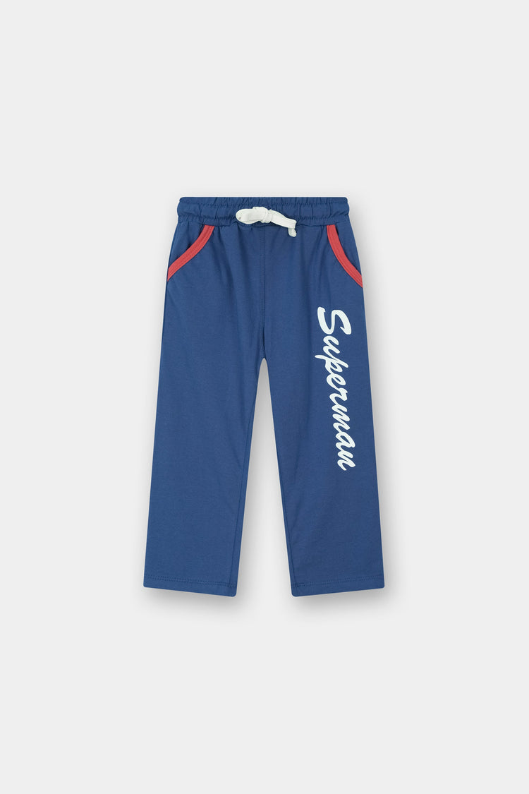 Superman Printed White Blue Summer T-Shirt & Blue Trouser Set for Boys - MYK_Fatimas