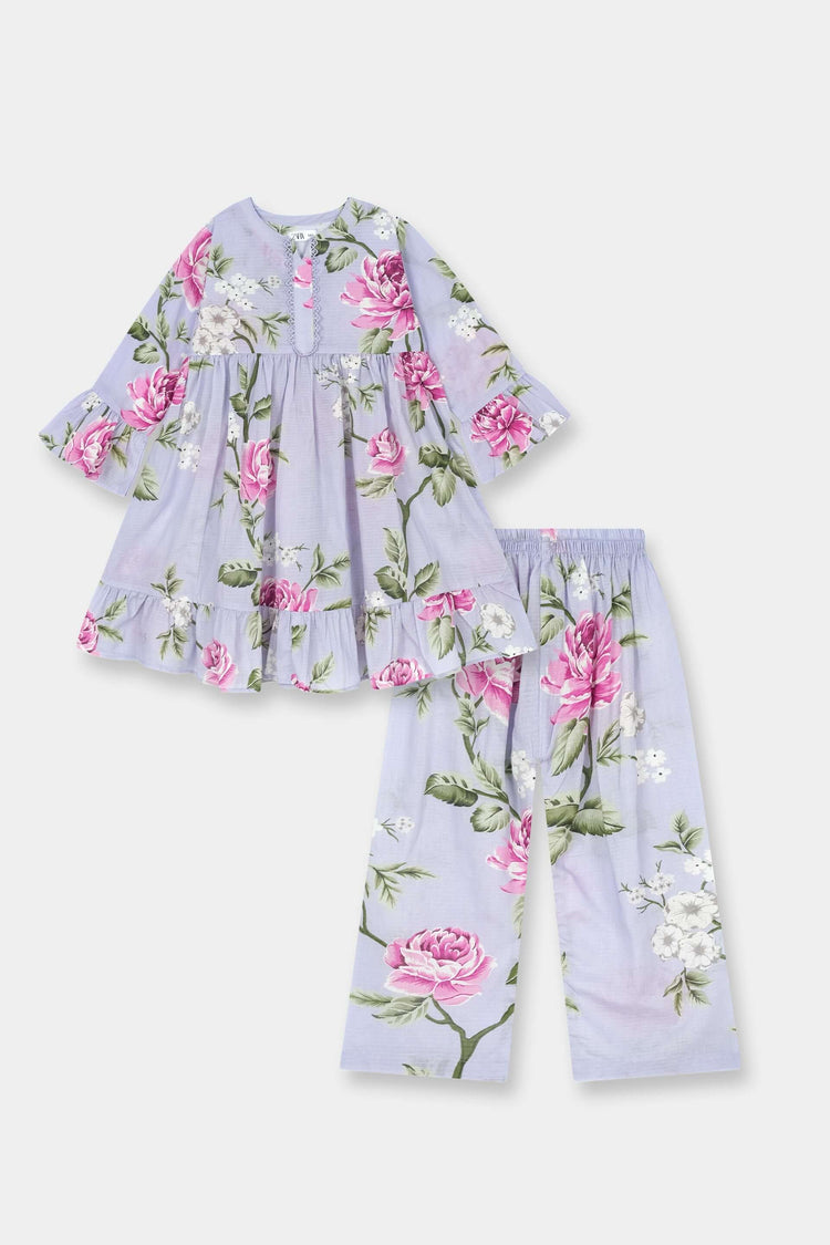 Luxury Cotton Lawn Girls 2 Piece Suit – Lilac Pink Floral - MYK_Fatimas
