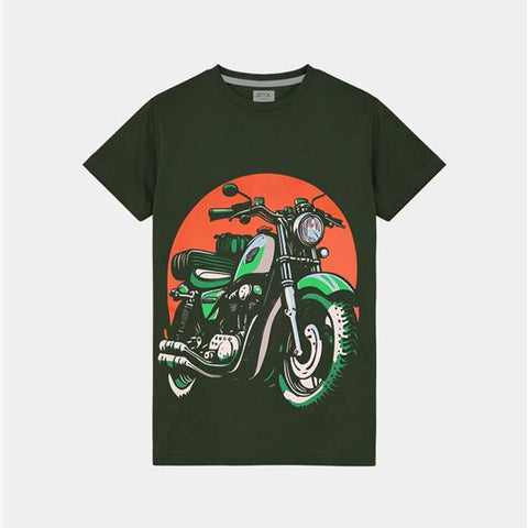 Boys Biker Graphic Summer T-Shirt – Dark Green - MYK_Fatimas