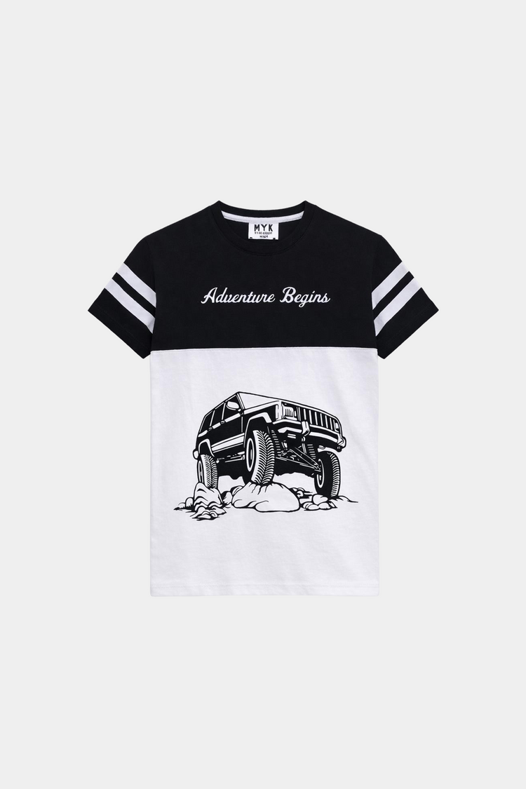 Adventure Begins Boys Summer Set – Monochrome Jeep Graphic Outfit - MYK_Fatimas