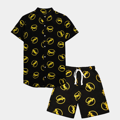 Boys Black & Yellow “Smile” Linen Co-Ord Set – Summer Vibes - MYK_Fatimas