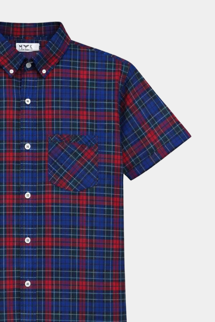 Boys' Casual Plaid Short-Sleeve Shirt – Red & Blue - MYK_Fatimas