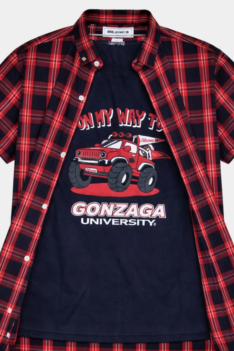 On My Way to Adventure Check Double Shirt Blue Box Red & Whit Lining - MYK_Fatimas