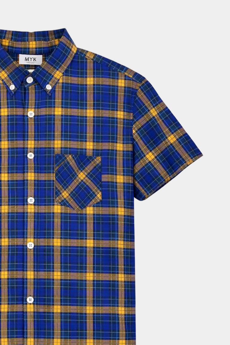 Boys' Casual Plaid Short-Sleeve Shirt – Blue & Yellow - MYK_Fatimas