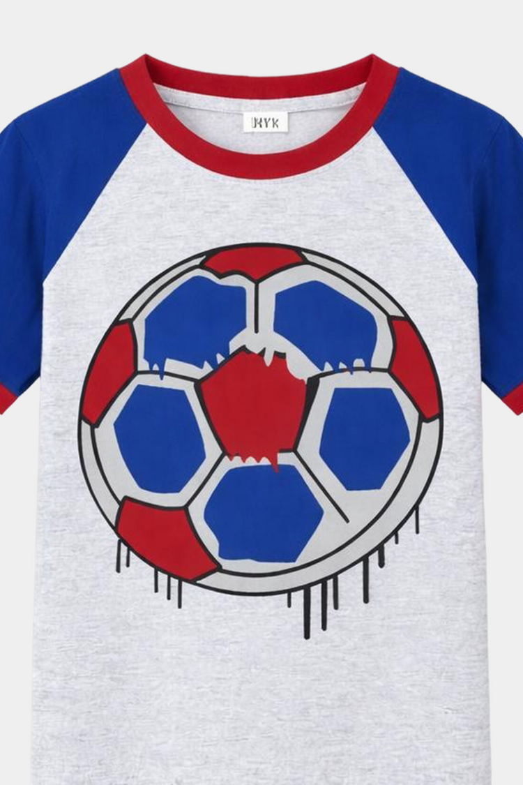 Boys' Summer Football Print T-Shirt & Shorts Set – Red, Blue & Grey Combo - MYK_Fatimas