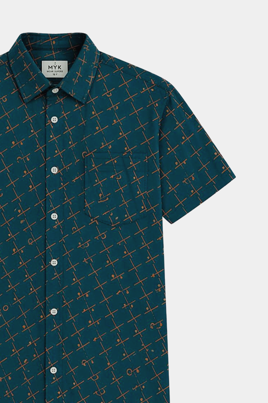 Boys' Olive Green Geometric Printed Casual Shirt