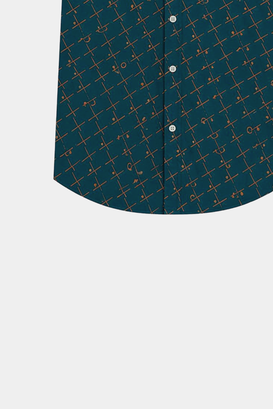 Boys' Olive Green Geometric Printed Casual Shirt
