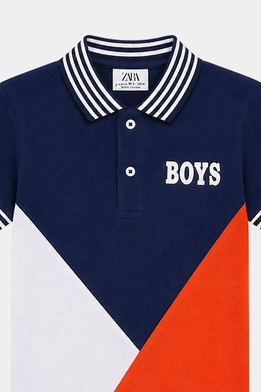 Orange , White and dark blue Boys Polo shirt
