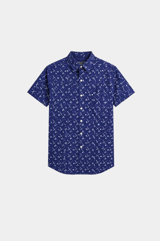 Navy Blue Geometric Printed Shirt for Boys - MYK_Fatimas
