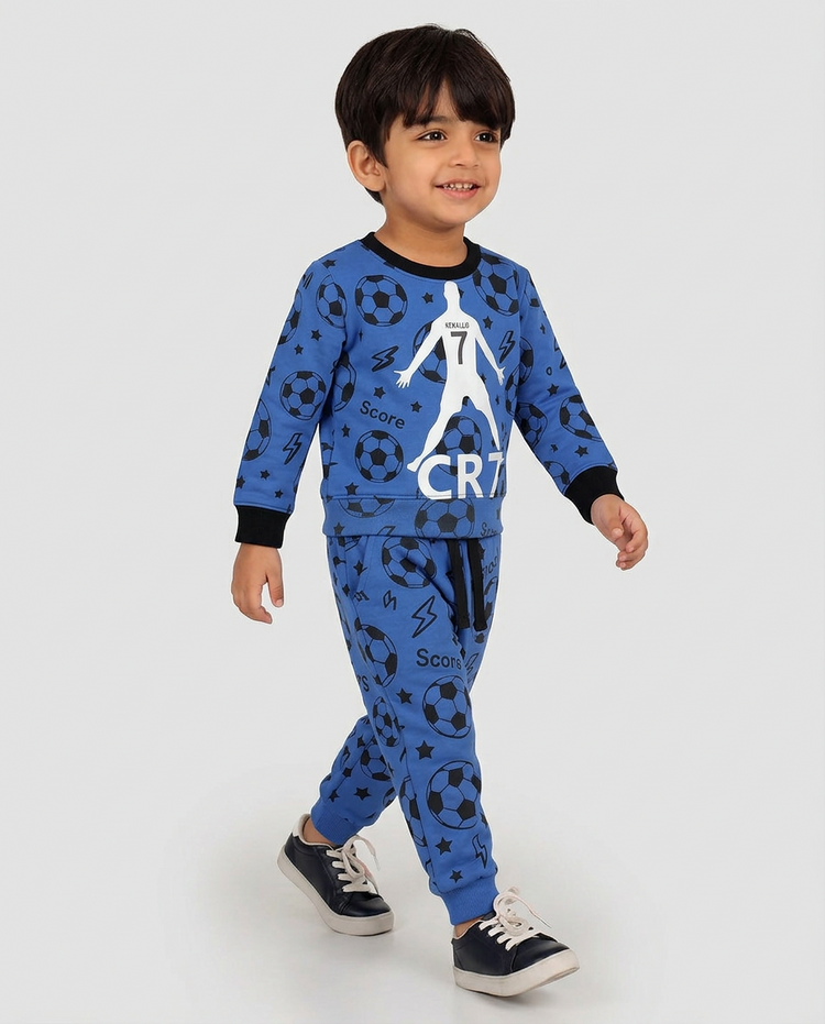 Boys Blue CR7 Football Graphic Sweatshirt & Trouser Set