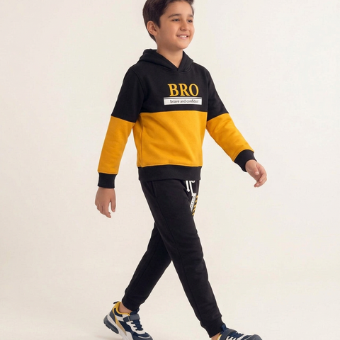 Boys Black & Yellow BRO Hoodie & Trouser Set – 2 Piece