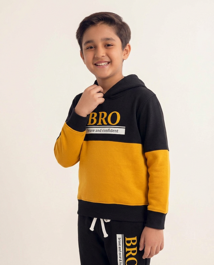 Boys Black & Yellow BRO Hoodie & Trouser Set – 2 Piece