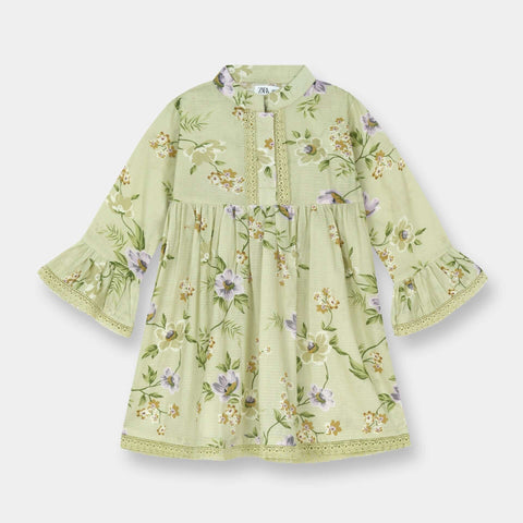 Luxury Cotton Lawn Girls 2 Piece Suit – Light Green Floral - MYK_Fatimas