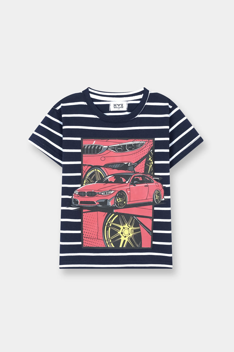 Boys Navy Striped Sports Car Print Summer Co-Ord Set - MYK_Fatimas