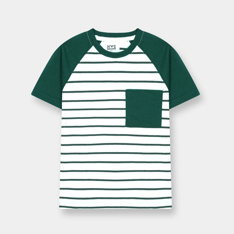Boys Green White Striped Casual Co Ord Set