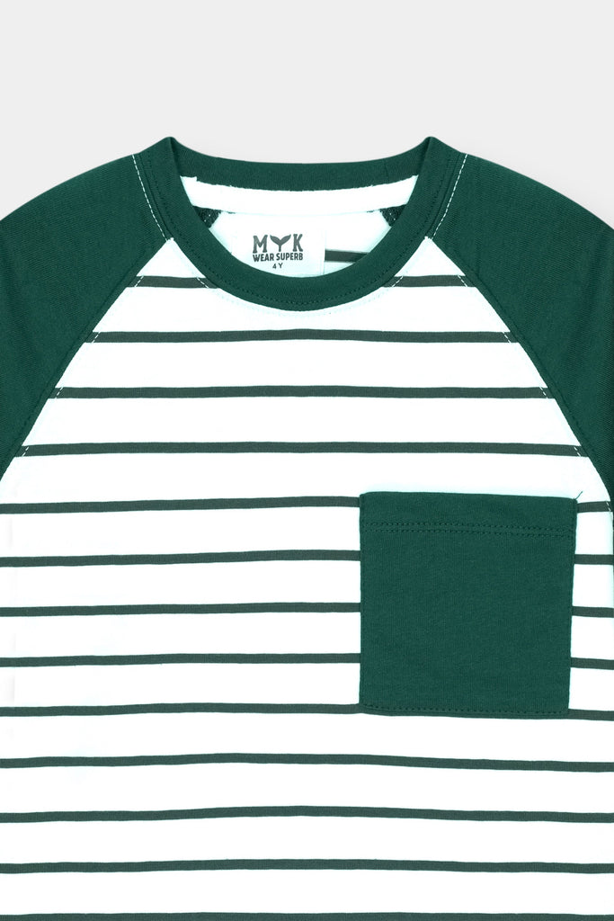 Boys Green White Striped Casual Co Ord Set