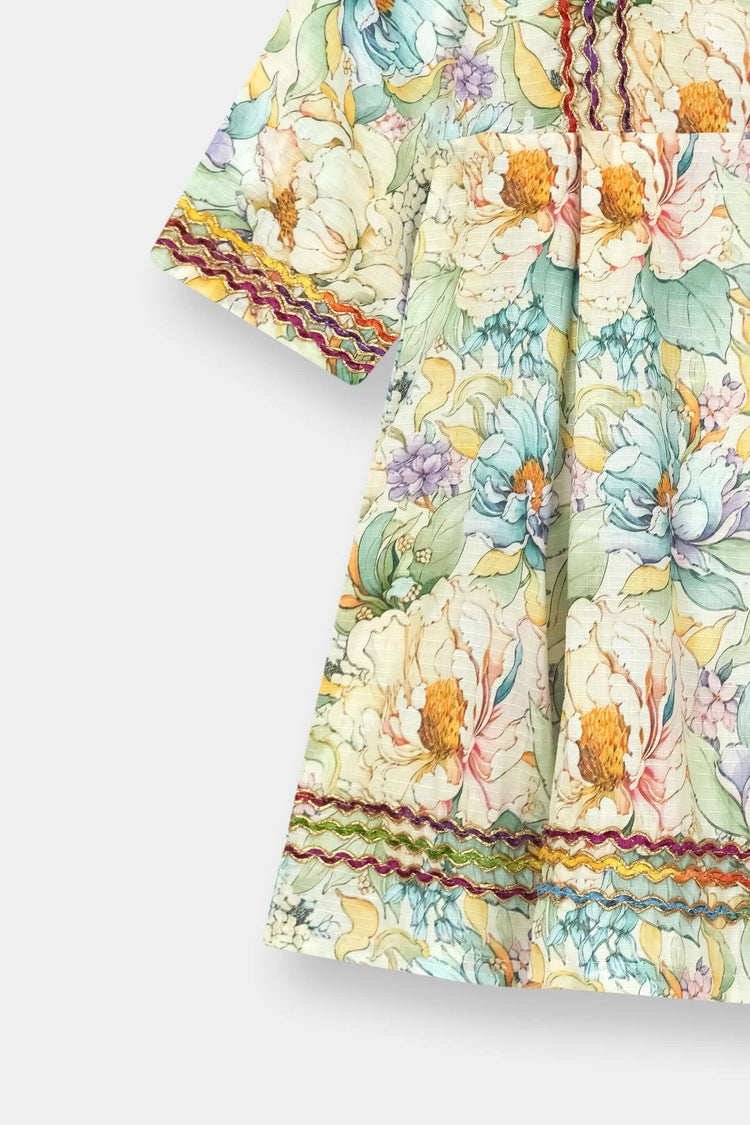 Luxury Dora Cotton Lawn Girls Dress – Cream Multicolor Floral - MYK_Fatimas