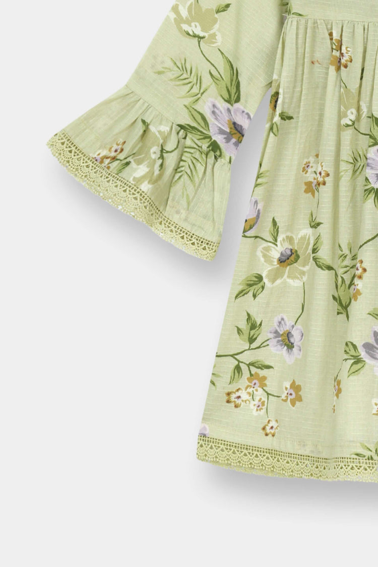 Luxury Cotton Lawn Girls 2 Piece Suit – Light Green Floral - MYK_Fatimas