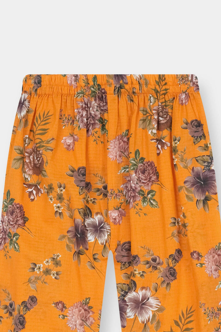 Luxury Dora Cotton Lawn Track Suit for Girls – Mustard Yellow with Brown & Beige Floral Print - MYK_Fatimas