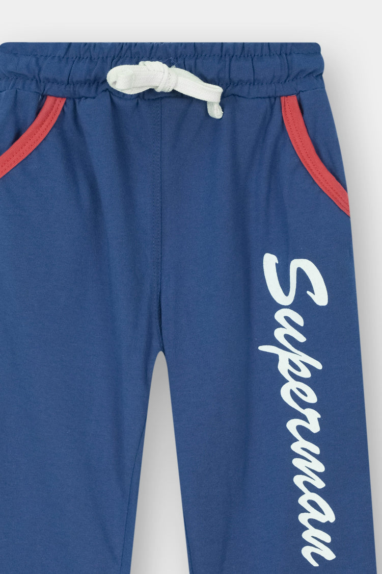 Superman Printed White Blue Summer T-Shirt & Blue Trouser Set for Boys - MYK_Fatimas