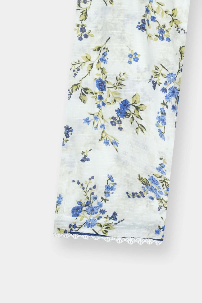 Luxury Dora Cotton Lawn Track Suit for Girls-White blue floral - MYK_Fatimas