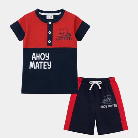 Ahoy Matey Nautical T-Shirt & Shorts Set for Boys - MYK_Fatimas