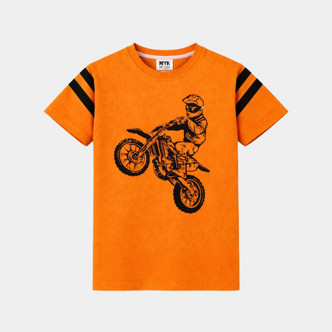 Biker Adventure Boys Summer Set – Orange & Black Cotton Outfit - MYK_Fatimas
