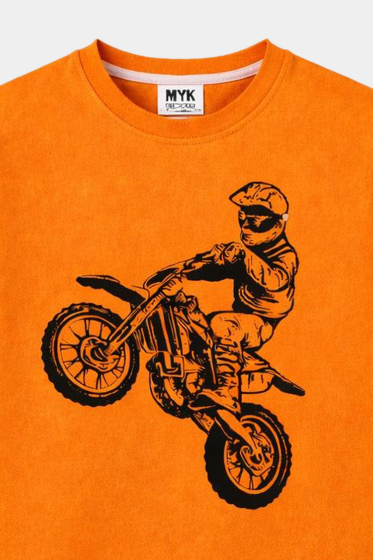Biker Adventure Boys Summer Set – Orange & Black Cotton Outfit - MYK_Fatimas