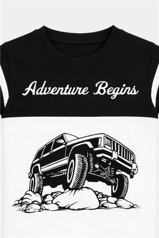 Adventure Begins Boys Summer Set – Monochrome Jeep Graphic Outfit - MYK_Fatimas