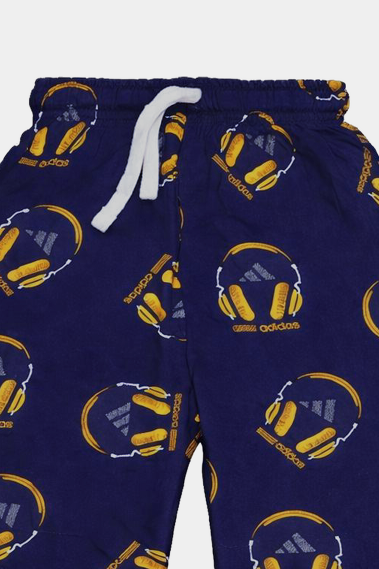 Boys Summer Co-ord Set in Navy Blue – Headphone Print Linen - MYK_Fatimas