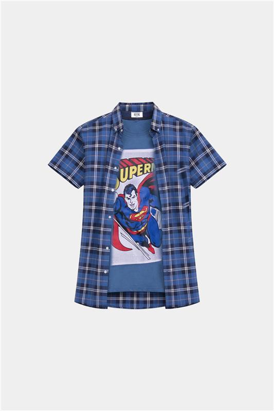 Boys' Trendy Plaid Short-Sleeve Shirt – Blue & White - MYK_Fatimas