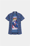 Boys' Trendy Plaid Short-Sleeve Shirt – Blue & White - MYK_Fatimas