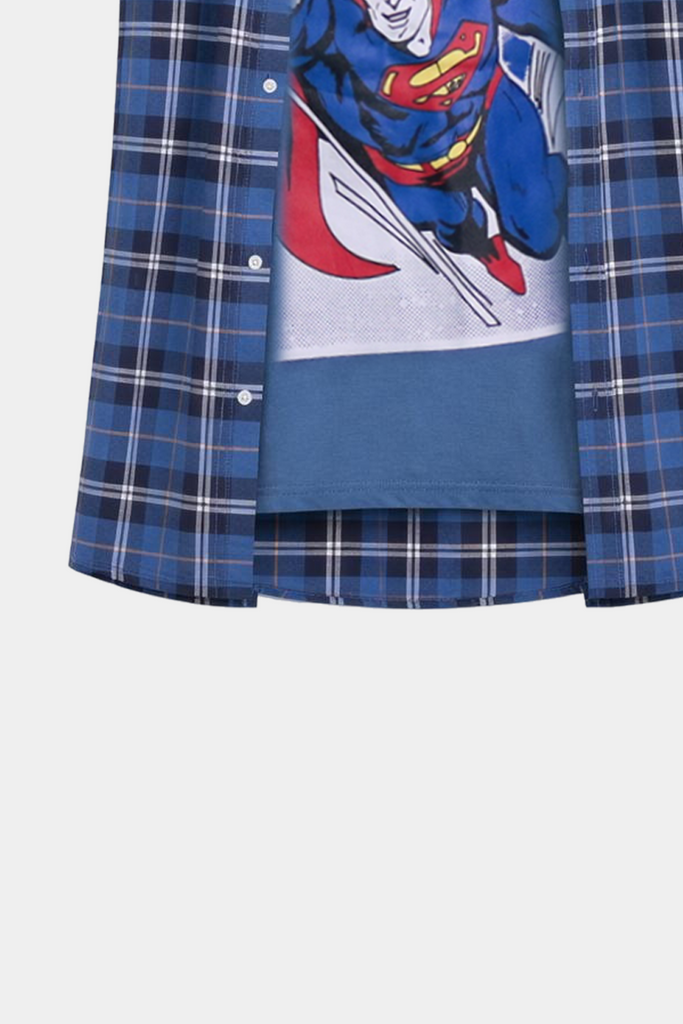Boys' Trendy Plaid Short-Sleeve Shirt – Blue & White - MYK_Fatimas