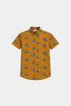 Boys Summer Linen Co-ord Set – Mustard Headphone Print Shirt & Shorts - MYK_Fatimas