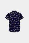 Boys Navy Blue Linen Co-Ord Set – Magari Leaf Print Summer Outfit - MYK_Fatimas