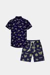 Boys Navy Blue Linen Co-Ord Set – Magari Leaf Print Summer Outfit - MYK_Fatimas