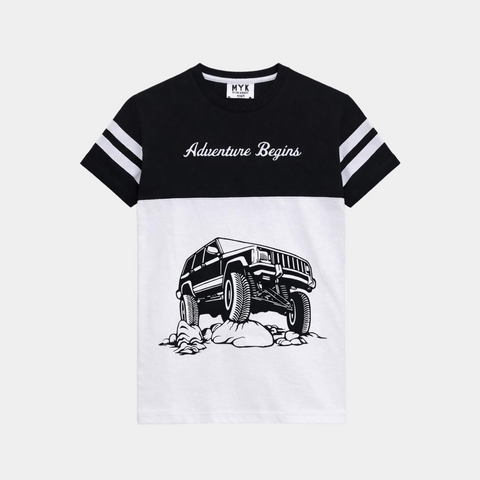 Adventure Begins Boys Summer Set – Monochrome Jeep Graphic Outfit - MYK_Fatimas