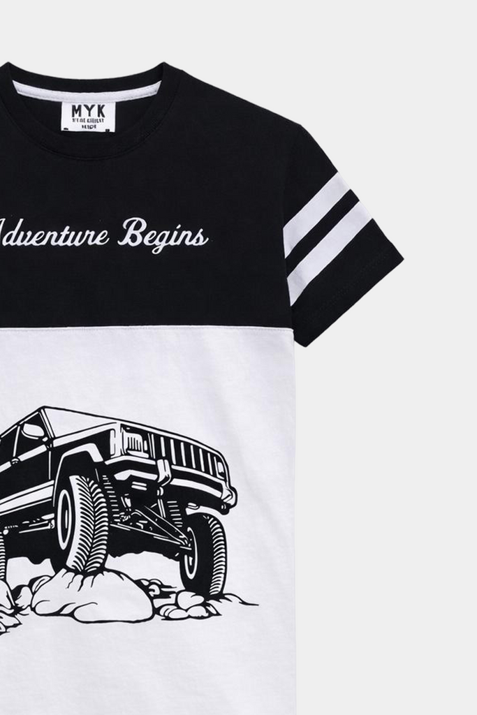 Adventure Begins Boys Summer Set – Monochrome Jeep Graphic Outfit - MYK_Fatimas