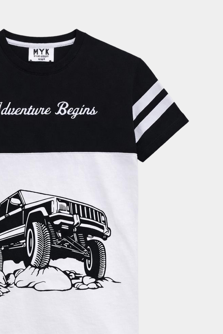 Adventure Begins Boys Summer Set – Monochrome Jeep Graphic Outfit - MYK_Fatimas