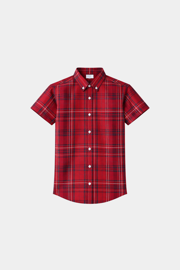 Boys Red Plaid Short Sleeve Shirt & Matching Shorts Summer Outfit Set - MYK_Fatimas
