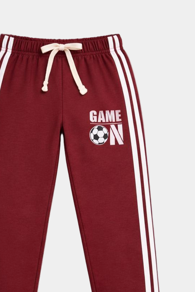 Boys' Striped “Game On” Maroon & White Summer Set - MYK_Fatimas