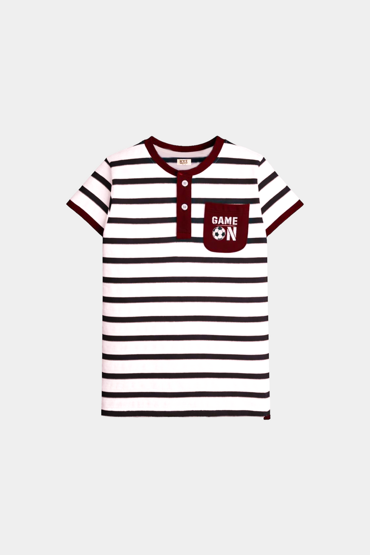 Boys' Striped “Game On” Maroon & White Summer Set - MYK_Fatimas