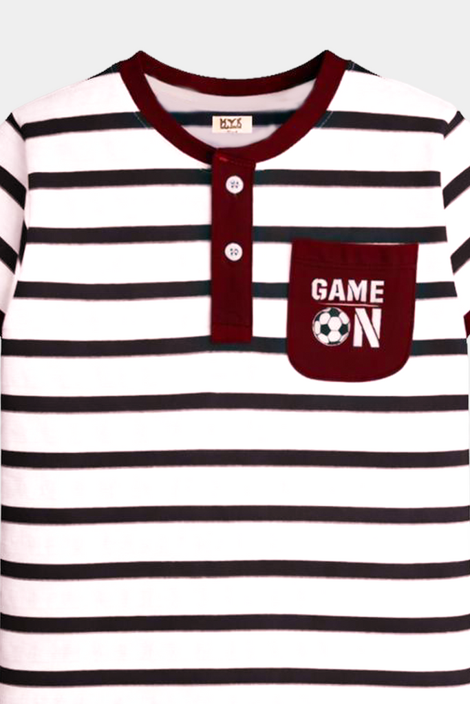 Boys' Striped “Game On” Maroon & White Summer Set - MYK_Fatimas