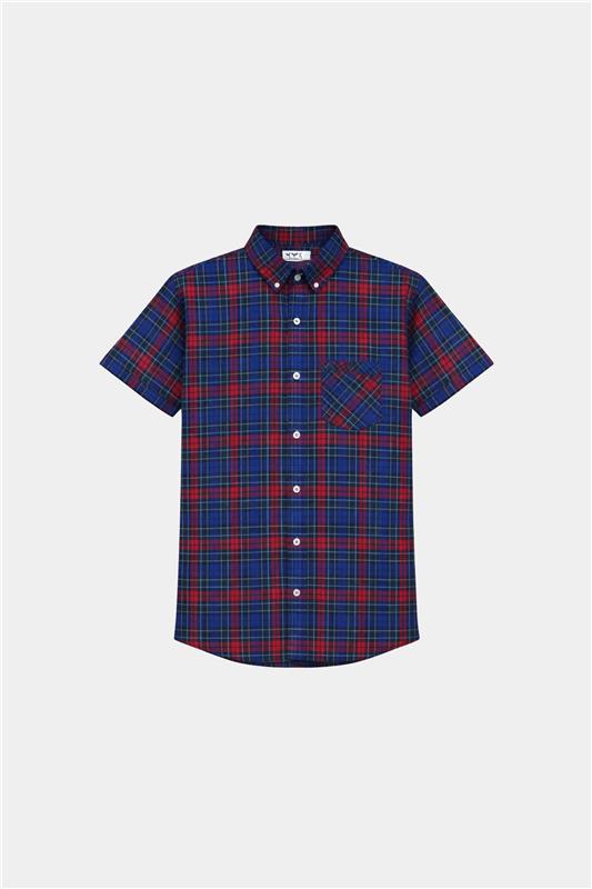 Boys' Casual Plaid Short-Sleeve Shirt – Red & Blue - MYK_Fatimas
