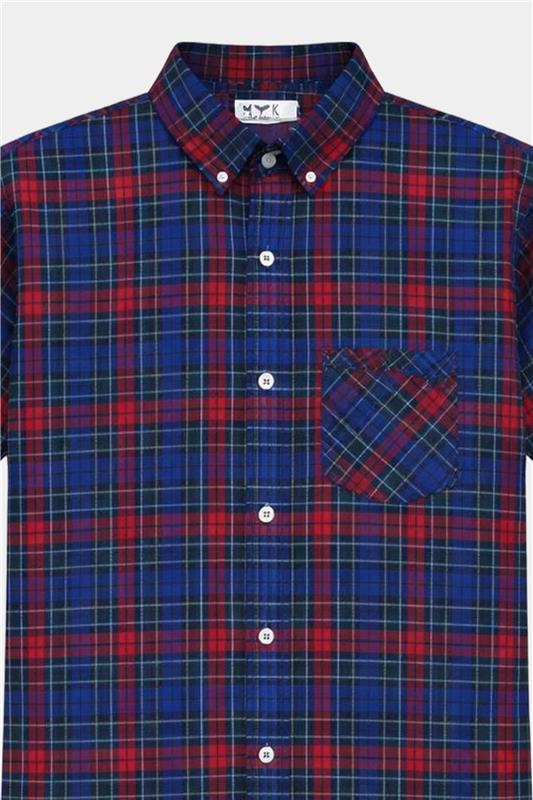 Boys' Casual Plaid Short-Sleeve Shirt – Red & Blue - MYK_Fatimas