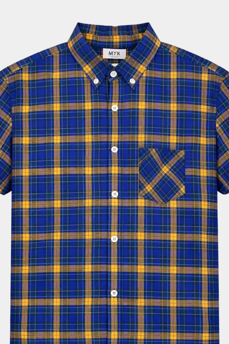 Boys' Casual Plaid Short-Sleeve Shirt – Blue & Yellow - MYK_Fatimas