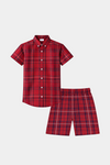 Boys Red Plaid Short Sleeve Shirt & Matching Shorts Summer Outfit Set - MYK_Fatimas
