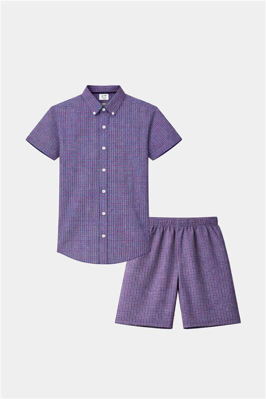 Boys Purple Checkered Short Sleeve Shirt & Matching Shorts Summer Outfit Set - MYK_Fatimas