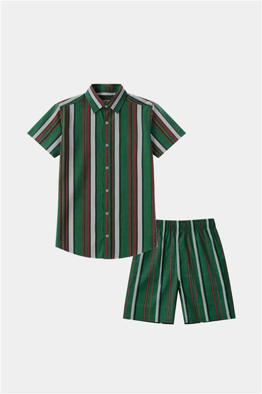 Boys Green Striped Shirt & Shorts Summer Outfit Set - MYK_Fatimas