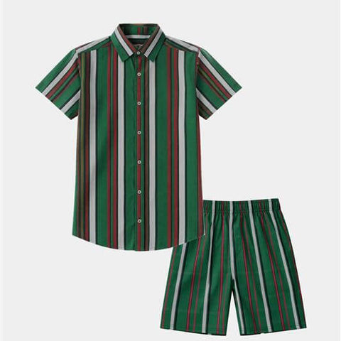 Boys Green Striped Shirt & Shorts Summer Outfit Set - MYK_Fatimas